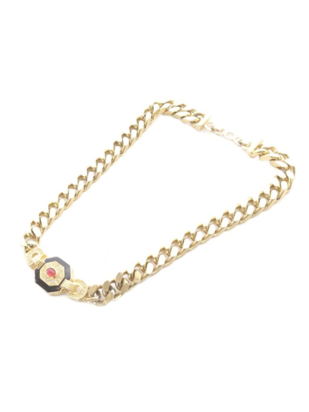 Dior Vintage Color Stone Chain Necklace Gold